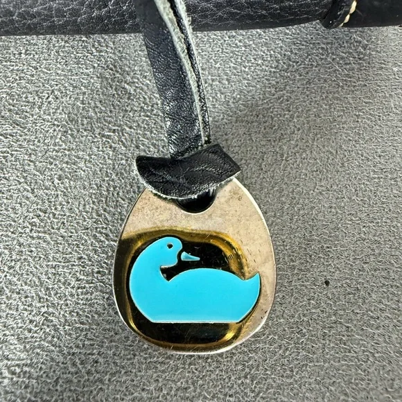 Dooney and Bourke Black Pebbled Leather Satchel with Key Lock and Duck Charm - Picture 7 of 12